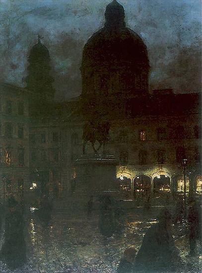 Aleksander Gierymski Wittelsbacher Square during the night. Sweden oil painting art